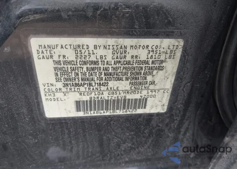 2011 Nissan Sentra 2.0Sr z USA, uszkodzony, nr VIN 3N1AB6AP1BL718422